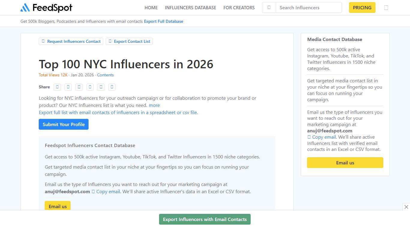 Top 100 NYC Influencers in 2026